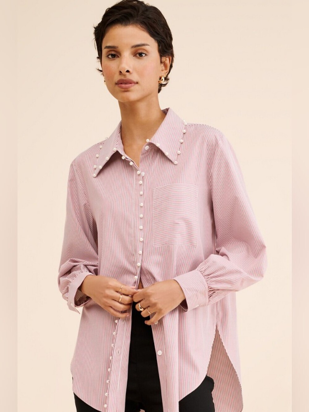 Mare Mare Stripe Pearl Deco Buttondown M